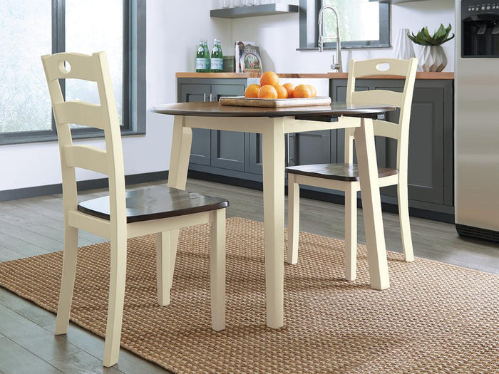 Woodanville Cream/Brown Round DRM Drop Leaf Table - Brand New