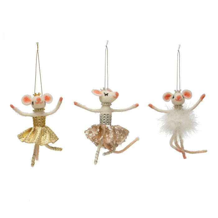 WOOL FELT BALLERINA MOUSE ORNAMENT