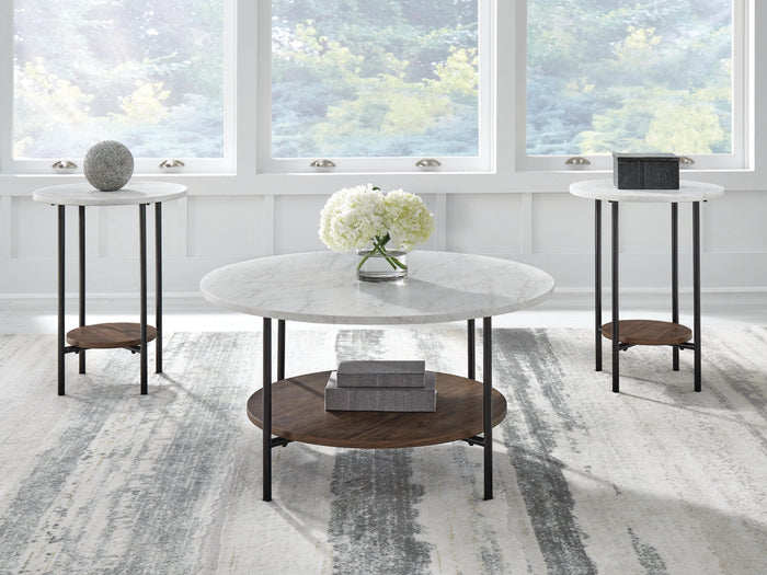 Wrenwich Brown/Black/White Occasional Table Set (3/CN) - Brand New