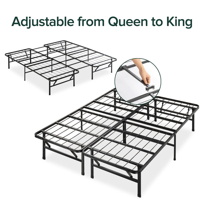 Zinus Spa Sensations 14" Smartbase® Adjustable Tool-Free Setup Bed Frame, Adult, Queen to King - Brand New